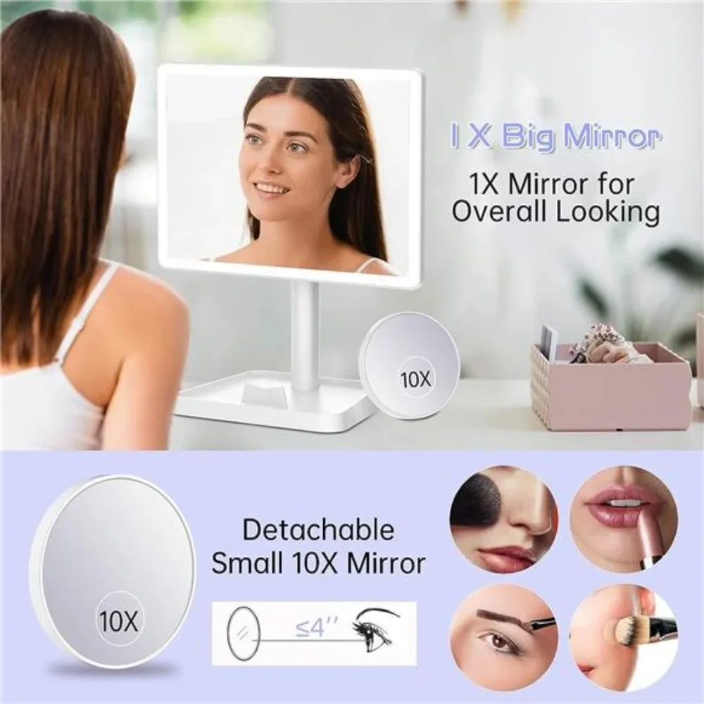 Rechargeable Makeup Mirror with Lights, 96 LED Lighted Makeup Vanity Mirror
